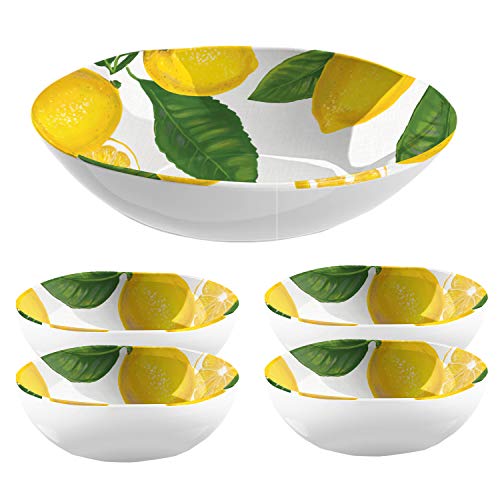 Auntie Morags Lemon Fresh Melamine Large Pasta Serve Bowl & Low Bowls (5)