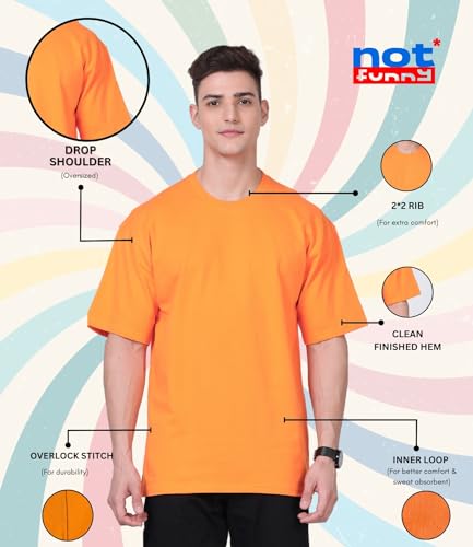 Image of Not Funny 280 GSM Pure Organic Cotton Oversized t Shirts for Men | Drop Shoulder Tshirt for Men & Boys (Available in Black, Blue, Beige,Orange & White)