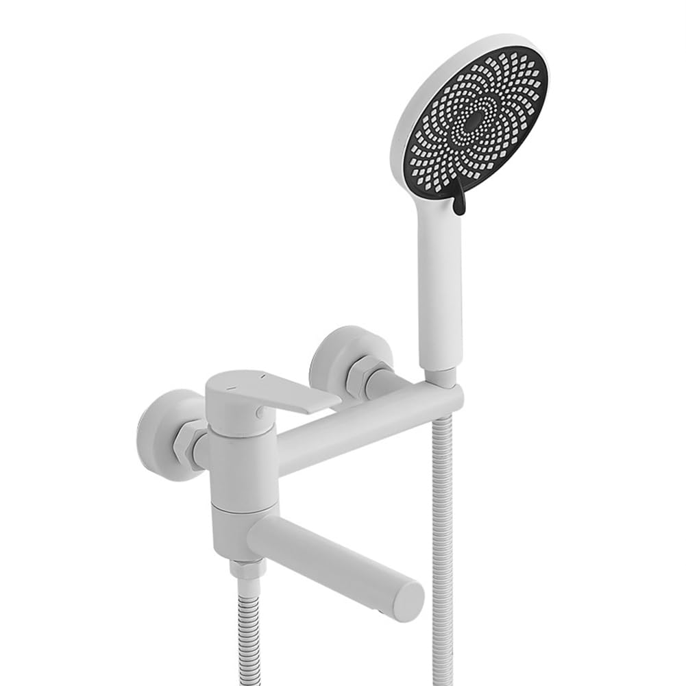 Grifo De Bañera Latón Monomando Grifo De Ducha Con 3 Funciones Ducha De Mano Montaje En Pared Mezclador De Baño Y Ducha, 150 Cm Manguera, Blanco
