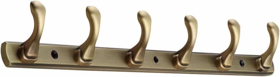 FERIO Zinc 6 Pin Hook Cloth Hanger Door Wall Hooks Rail for Hanging Clothes, Bathroom Cloth Hooks Hanger Door Wall Bedroom Bathroom Robe Hook (Pack of 1, Brass Antique) (6 Hook)