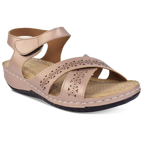 Image of XE Looks Women's Cutwork Comfort Sandals with Adjustable Strap | Soft Cushioned Footbed & Breathable Design | Lightweight Slip-On Style with Flexible Sole for Enhanced Support & All-Day Comfort