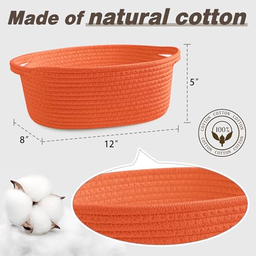 Image of Pro Goleem Small Woven Basket with Gift Bags and Ribbons Durable Baskets for Gifts Empty Small Rope Basket for Storage 12 inchX 8 inch X 5 inch Baby Toy Basket with Handles, Orange