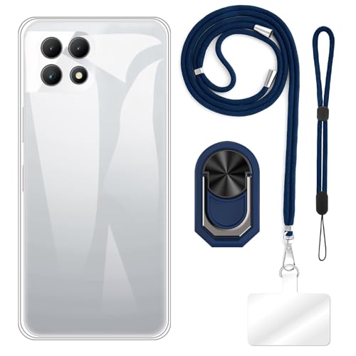 ESCAMOT 4 in 1 Custodia Compatibile con T-Mobile Revvl 7 5G con Lanyard Cinturino da Polso e Anello Cover Anti-Caduta Kit da Viaggio Sicuro set blu