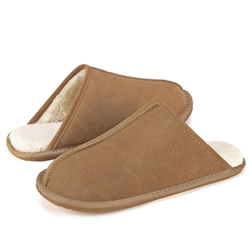Mishansha Herren Hausschuhe Winter Warm, Flauschige Pantoffeln Rutschfest und Bequem, Khaki, Gr. 45