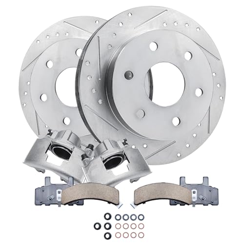 Image of Detroit Axle - Front Brake Kit for Chevrolet GMC Escalade K1500 K2500 Tahoe | Yukon Drilled & Slotted Brake Rotors Ceramic Brake Pads Brake Calipers Replacement