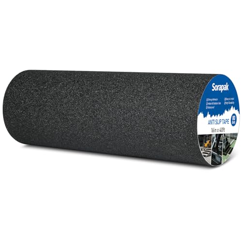 Extra Wide 16in x 40ft Black Anti Slip Tape, 80 Grit Waterproof Non Skid Grip Tape Roll for Ramps, Decks, Boat Decks, Warehouse Floors, Garages, Indoor &amp; Outdoor Use