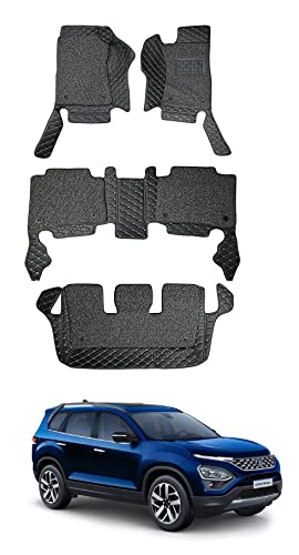 Image of Auto Hub Premium 7D car mat Tata Safari 7 Seater (Model: 2021-Till Date), Luxury Double-Stich 7d Car Floor Mat Complete Set, 100% Waterproof and Washable, Color : Black
