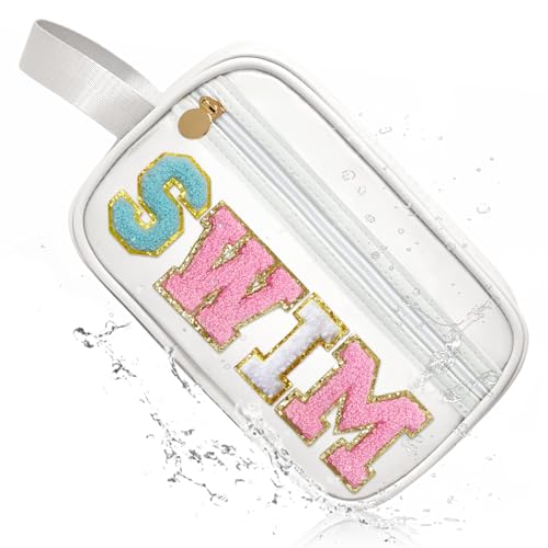 Image of COSHAYSOO Clear SWIM Bag Waterproof Valentines Grab Bag Gifts for Women Teen Girls Swimmer Team Coach, Swimming Pool Accessories Organizer Transparent Makeup Toiletry Bag Beach Travel Cosmetic Pouch