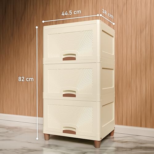 Image of Amazon Basics Multi-Purpose Large Organizer | Modular Storage Box for Clothes, Kitchen, Bedroom & Living Room | Stackable Rack, Space-Saving Wardrobe Cabinet (Off White), 3 Piece, 37.5LX44.7WX27H cm