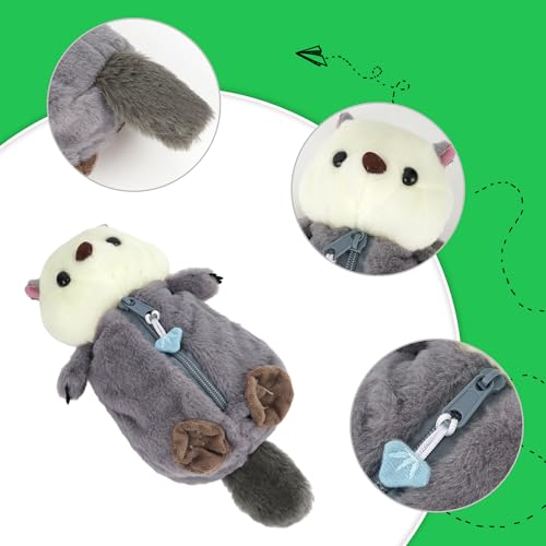 Image of Minache Women Animal Sea Otter Plush Stationery Pouch Pen Pencil Case Ladies Cosmetic Bag