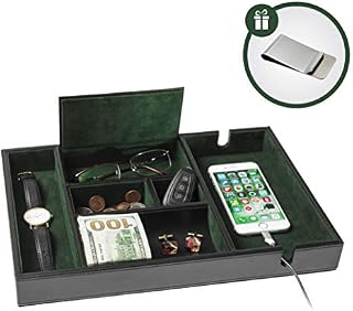 Homesteo Valet Tray | 6 Compartments | Bedroom Organizer with Charging Station |