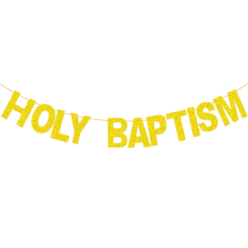 Baptism Decorations, Christening Decorations for Boys Girls, Christening Banner, HSC Gold Glitter Holy Baptism Banner, First Holy Communion Bunting, DIY Party Decor