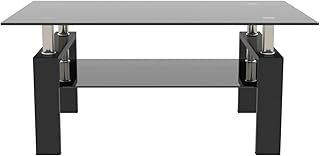 Rectangle Black Glass Coffee Table, Clear Coffee Table,Modern Side Center Tables for Living Room,Living Room Furniture