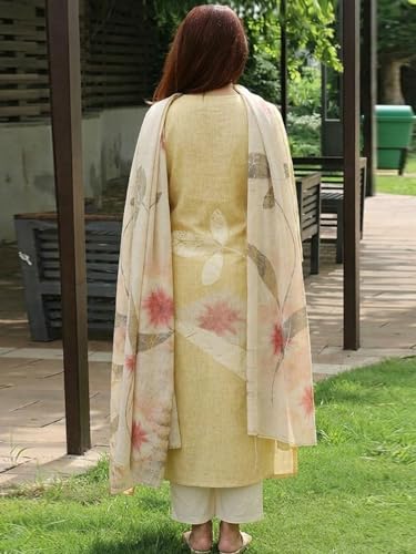 Image of GoSriKi Women Cotton Blend Straight Fit Printed Kurta Pant Dupatta Set | V Neck Three Quarter Sleeve Ensemble | Soft Breathable Fabric | Comfortable Elegant Styling for Office Casual Wear