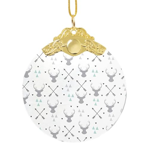 RRhgipp Flechas de caza, triángulos, ciervo. Árbol de Navidad redondo de cristal para colgar, regalo de Navidad, amigo, decoración del hogar, fiesta de Año Nuevo 2025