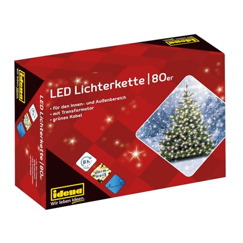 Idena 8325058 - LED Lichterkette mit 80 LEDs in Gold-Gelb, mit 8...