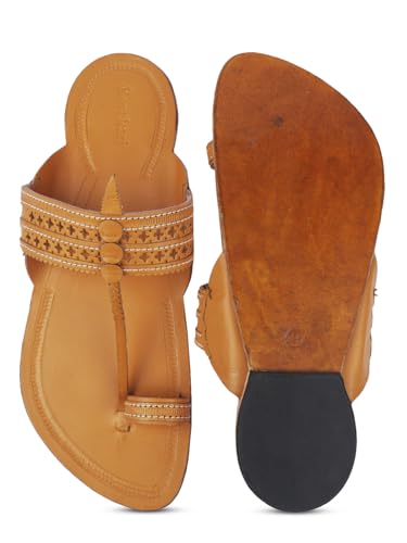 Image of KORAKARI Men Kolhapuri Chappal Handcrafted Sandal Smooth and Comfortable Flip Flops Slipper Stylish Anti Slip Design Genuine Leather Traditional Footwear.