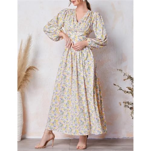 Image of Women's Elegant Floral Dress Coll. (All-Seasons) - Sleeveless /Short /Midi, V-Neck Ruffle, Fashion Casual Party Dresses