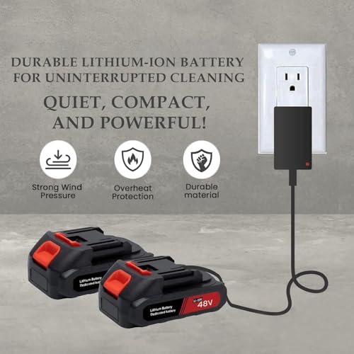 Image of Gigawatts 48V Cordless Air Blower with 10 Battery Cells Powered Charger Long Handheld Variable Speed Electric Leaf Blowing Vacuum for Lawn Home Care Car & Dust Cleaning (Pack of 1, Black)