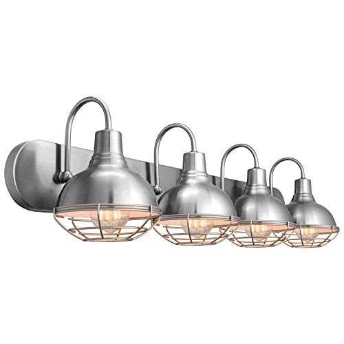 Kira Home Liberty 36" 4-Light Modern Industrial Vanity/Bathroom, Kitchen Light + Metal Cage Shades, Brushed Nickel Finish #TOP5