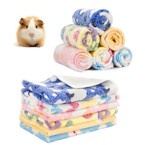 PETKNOWS 6PCS Guinea Pig Fleece Blankets Washable Small Animal Fleece Bedding Cage Liners Absorbent Pet Pee Pad Sleep Mat Pad Cover for Hamster Ferret Rabbit Chinchilla Hedgehog