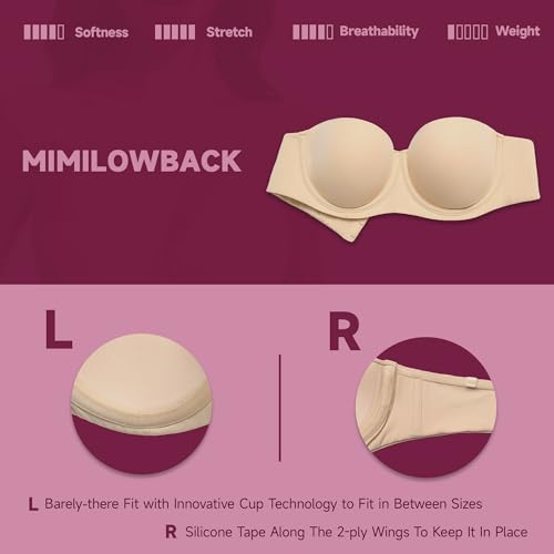 Women's Strapless Bra-Lightly Lined Non Slip Invisible Balconette Underwire Support Multiway Bandeau Bra for Comfort Lift4