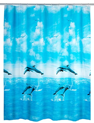 WENKO Rideau de Douche Dauphin - imperméable, Polyéthylène, 180 x 200 cm, Multicolore