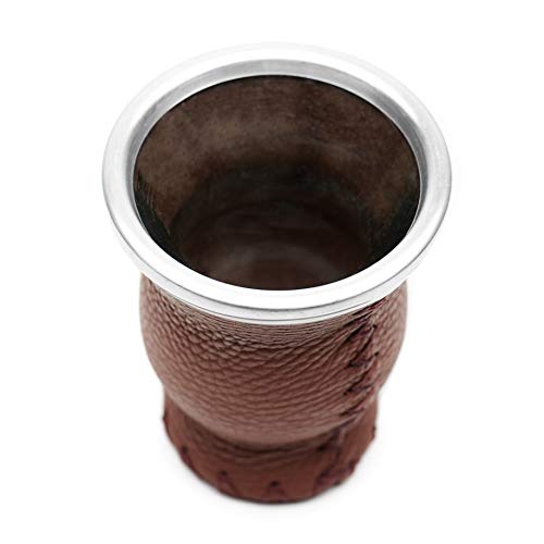 Balibetov [New Leather & Glass Yerba Mate Gourd Set (Mate Cup) With Yerba Mate Bombilla (Straw) (Brown) #TOP5
