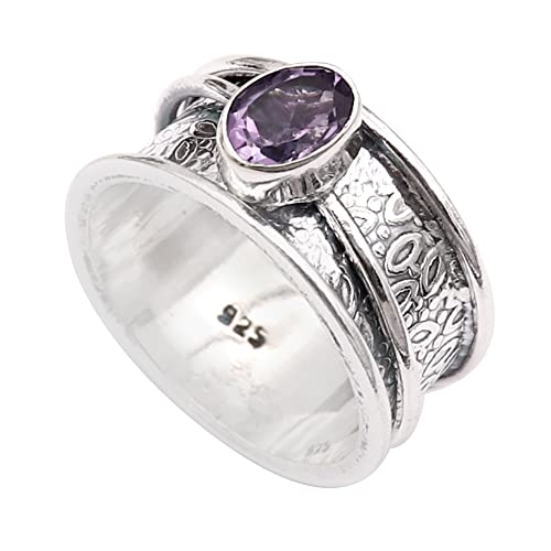 Amethyst Silver Spinner Ring 925 Solid Sterling Silver Band Meditation Ring By Goyal Exports SRG328D