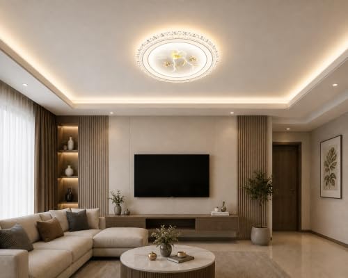 Image of FILLISKA Aluminium Luxurious 3 in 1 Led Ceiling /Wall Chandelier Light with 3 Step Colour Changing Function (Acrylic White-617-3R)