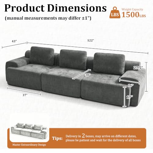 Image of 122 inch U Shaped Boneless Couch, Comfort Cloud Sectional Couches for Living Room, Modular Sofa High Back & Extra Deep Seat, No Assembly, Soft Chenille Fabric (Dark Grey, 122 inch-(3+0))