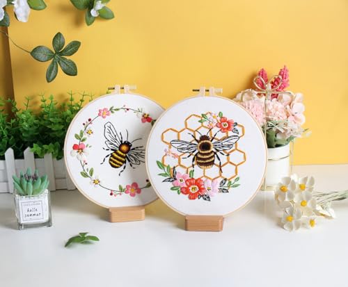 Image of Konrisa Embroidery Kits for Adults Beginner, European Style Bees Collect Honey Stamped Embroidery Starter Kit,DIY Sewing Practice, Needlepoint Cross Stitch Kit,Set of 3
