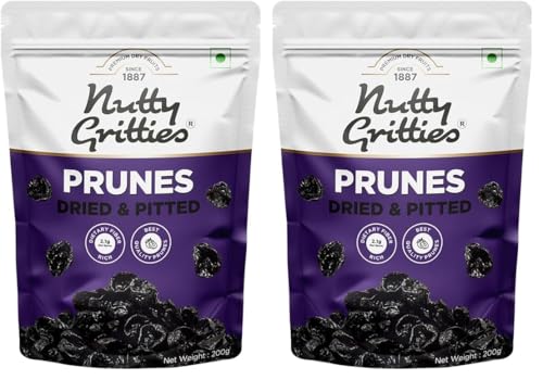Image of Nutty Gritties California Pitted Prunes - Dried Fruit Plums | Resealable Pouch (Pack of 4-200GMS Each) - 400GMS
