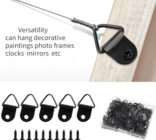 Image of 100 Pack Steel Picture Hangers with 100pcs 8mm Screws,Light Duty D Rings for Clock Small Triangle Picture Hangers for Hanging Clock Paintings Artwork Picture Frame Hook Photos