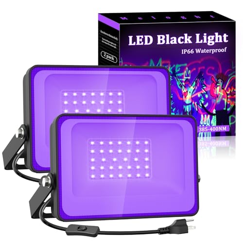 Meloght 30W LED Black Light, 35 LEDs Blacklight Flood Light with Plug and Switch, Light Up 200sq.ft, IP66 Waterproof Glow Light for Party, Halloween, Bedroom, Stage Lighting, Florescent Poster, 2 Pack