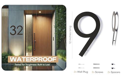 12 Inch Modern Floating House Numbers for Outside | Large Metal House Numbers for Outdoors | Black Coated Rust-Proof Home Address Numbers/Plaques | Metal Numbers by REINCARVATION - Image 8