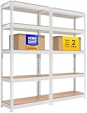 HOMEDANT 5 Tier Laminated White Boltless Metal Shelving Unit Adjustable Garage Storage Utility Rack Heavy Duty Shelves Organization Multipurpose Shelf Warehouse Pantry 28' W x 12.3' D x 59.5' H 2Pack