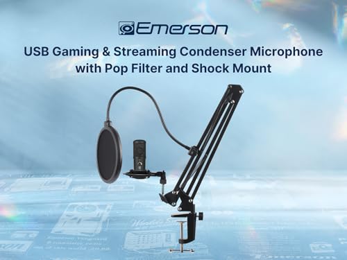 Emerson EAM-9051 USB Gaming & Streaming Condenser Microphone with Pop Filter, Shock Mount, Cardioid Pickup Pattern, and Plug-and-Play Setup – Perfect for Gamers, Streamers, and Podcasters by Emerson - Image 2