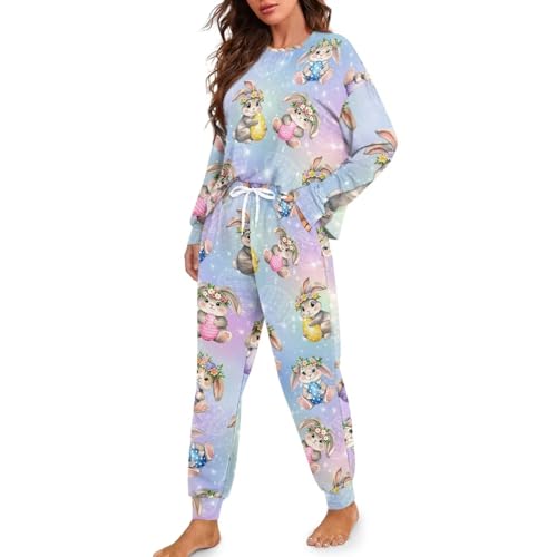 Image of Women's Pajamas Set Soft 2 Piece Loungewear Long Sleeve Pj Set Matching Sleepwear with Pockets for Women Plus Size