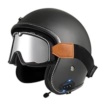Retro Moto Casco Aperto Scooter Bluetooth 3/4 Moto Mezzo Caschi Omologata ECE Built-in Specchio Vintage Casco Moto per Uomo Donna Biker Cruiser Scooter Touring D,L