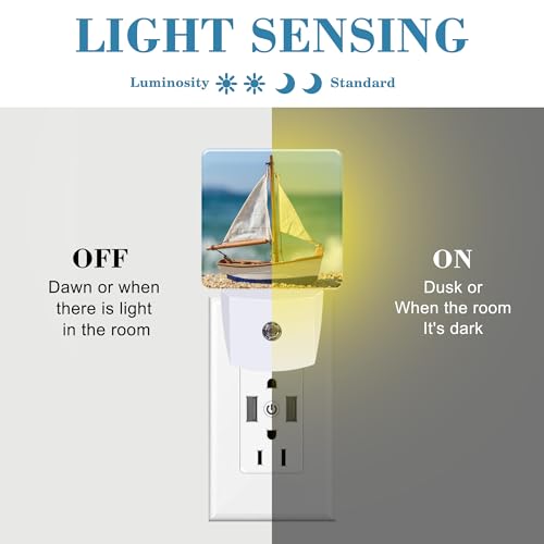 Image of Night Light for Kids Girls Boys, Tropical Sandy Beach and Sailboat LED Night Light Plug into Wall with Dusk to Dawn Sensor for Room Decor, Hallway, Kitchen, Bathroom, Nursery, Stairs