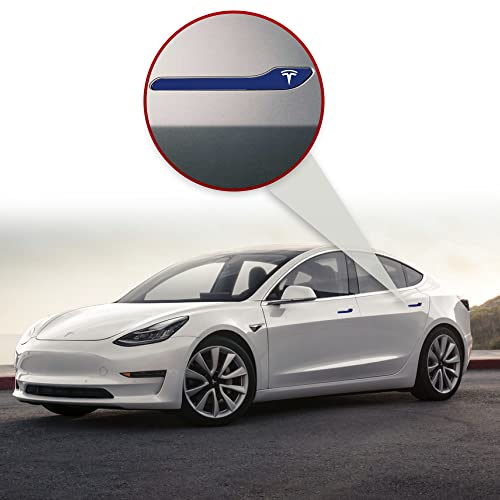 Image of IPG Compatible for Model 3 / Model Y /Juniper Door Handle Decal Sticker Wrap Kit (Set of 4) with Tesla Logo Personalize Your Tesla (Navy Blue)