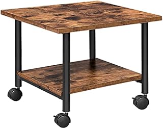 HOOBRO Under-Desk Printer Stand, 2-Tier Printer Cart with Storage Shelf, Printer Rack with Lockable Wheels, Metal Frame, Industrial Style in Office, Home, Copier, Scanner, Rustic Brown EBF02PS01