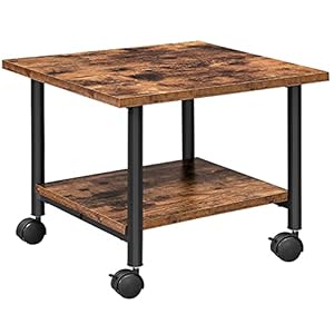 HOOBRO Support d’Imprimante, Chariot Mobile à 2 Niveaux avec roulettes, 48,5 x 40 x 36,5 cm, Style Industriel, Cadre en Métal, pour Bureau, Domicile, Copieur, Marron Rustique et Noir EBF02PS01