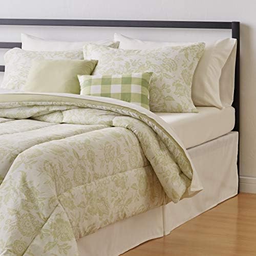 Amazon Basics 10-Piece Bed-in-a-Bag - Soft, Easy-Wash Microfiber - Full/Queen, Blue Watercolor Floral