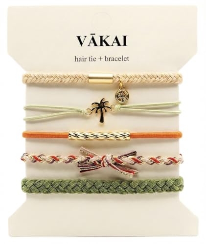 VKAI Hair Tie Bracelets - Soft Elastic Hair Bands That Double as Stylish Jewelry - Gentle No Damage Hair Holders & Wrist Accessories (Palm Beach)