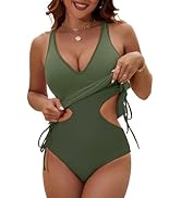 BMJL Womens One Piece Swimsuit Mesh Tummy Control Bathing Suit V Neck Cut Out Adjustable Straps S...