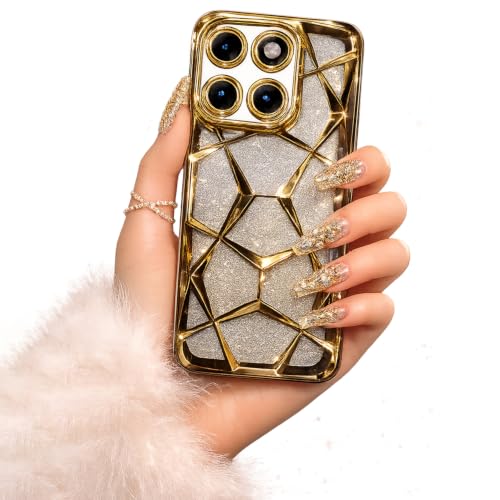 Image of VONZEE Gradient Glitter Case for Moto Edge 70 Fusion, Luxury Electroplated 3D Cube, Diamond Bling Shiny Soft TPU Clear Shockproof Women Girls Protective Phone Cover (Rose Gold)