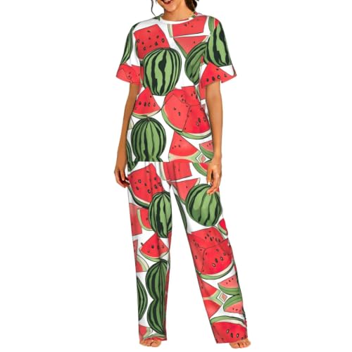 Pyjama femme doux pastèque rouge ensemble 2 pièces vêtement de nuit fluide grandes tailles