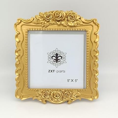 ZXT-parts 5x5 Picture Frame Square Gold Edge Frame. Resin Handmade Photo Frame. Glass Panel. Black Suede Cover.European Style Suitable for Wall or Desktop.（Golden Yellowish） Cover